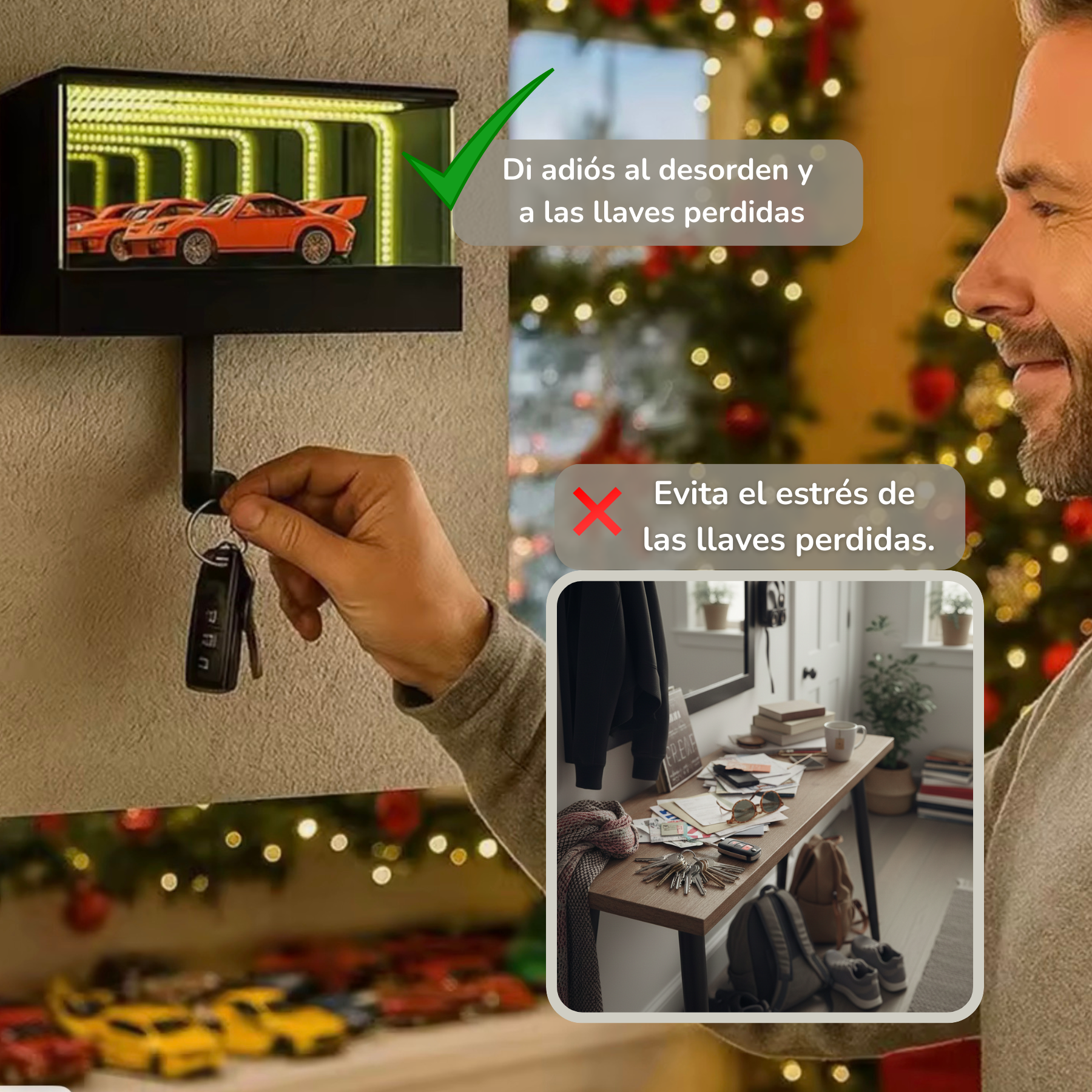 Portallaves LED con diseño de garaje — Orden, estilo y luz automática