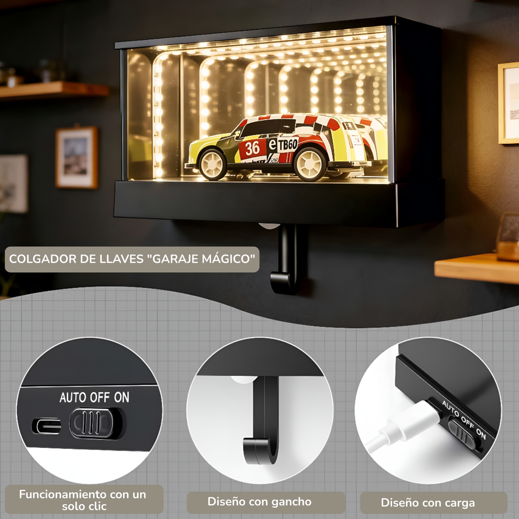 Portallaves LED con diseño de garaje — Orden, estilo y luz automática